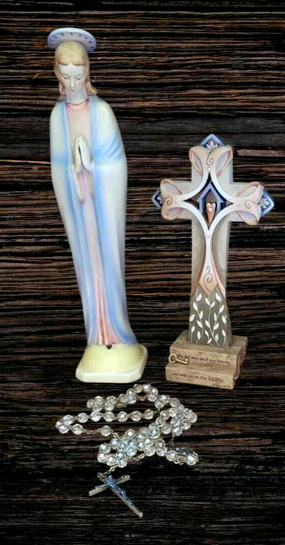 MJ Hummel Porcelain Praying Madonna/Germany with Cross and Rosary Lot--READ