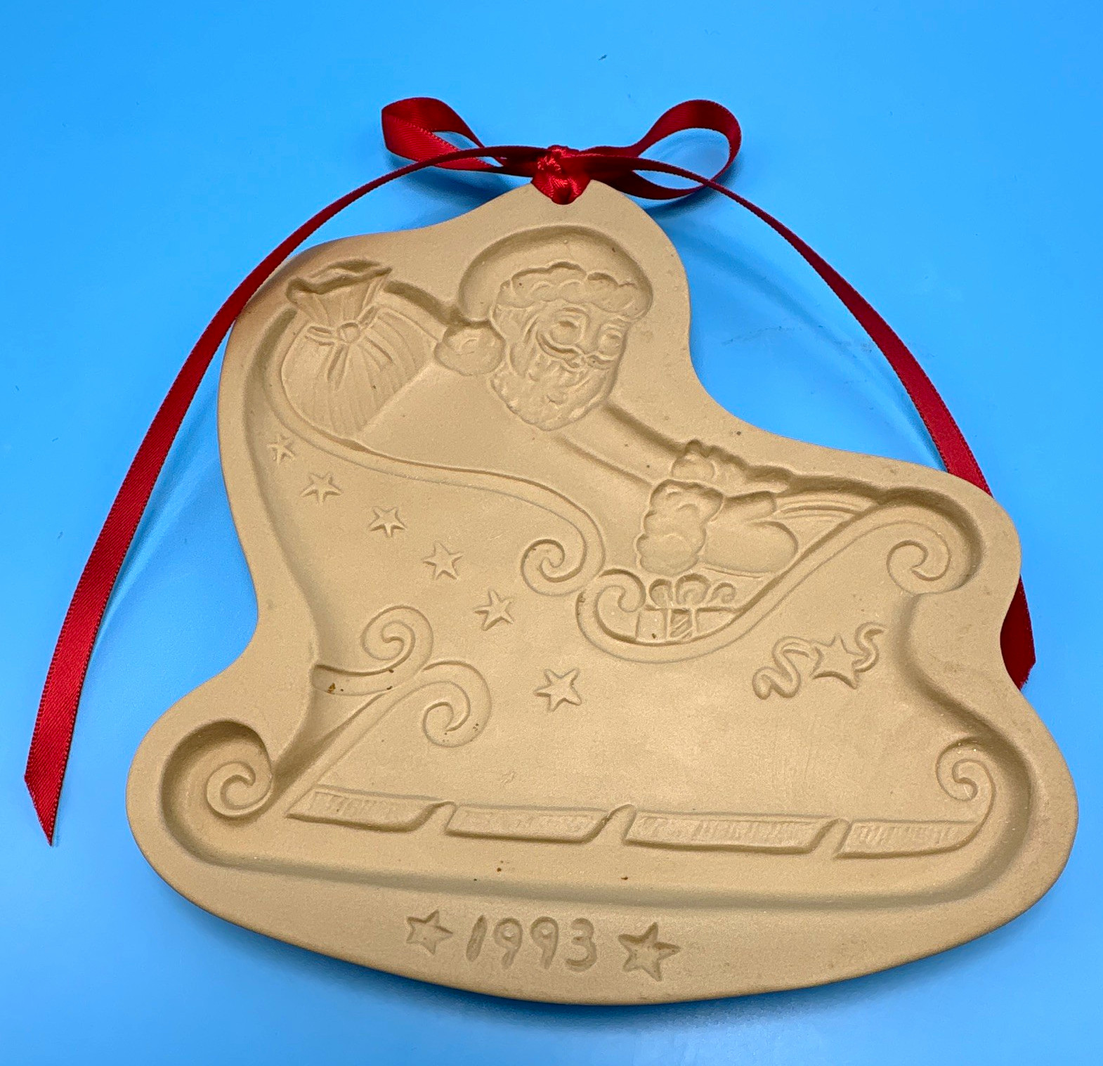 Vintage 1993 Brown Bag Cookie Art Santa Sleigh Christmas Stoneware Mold