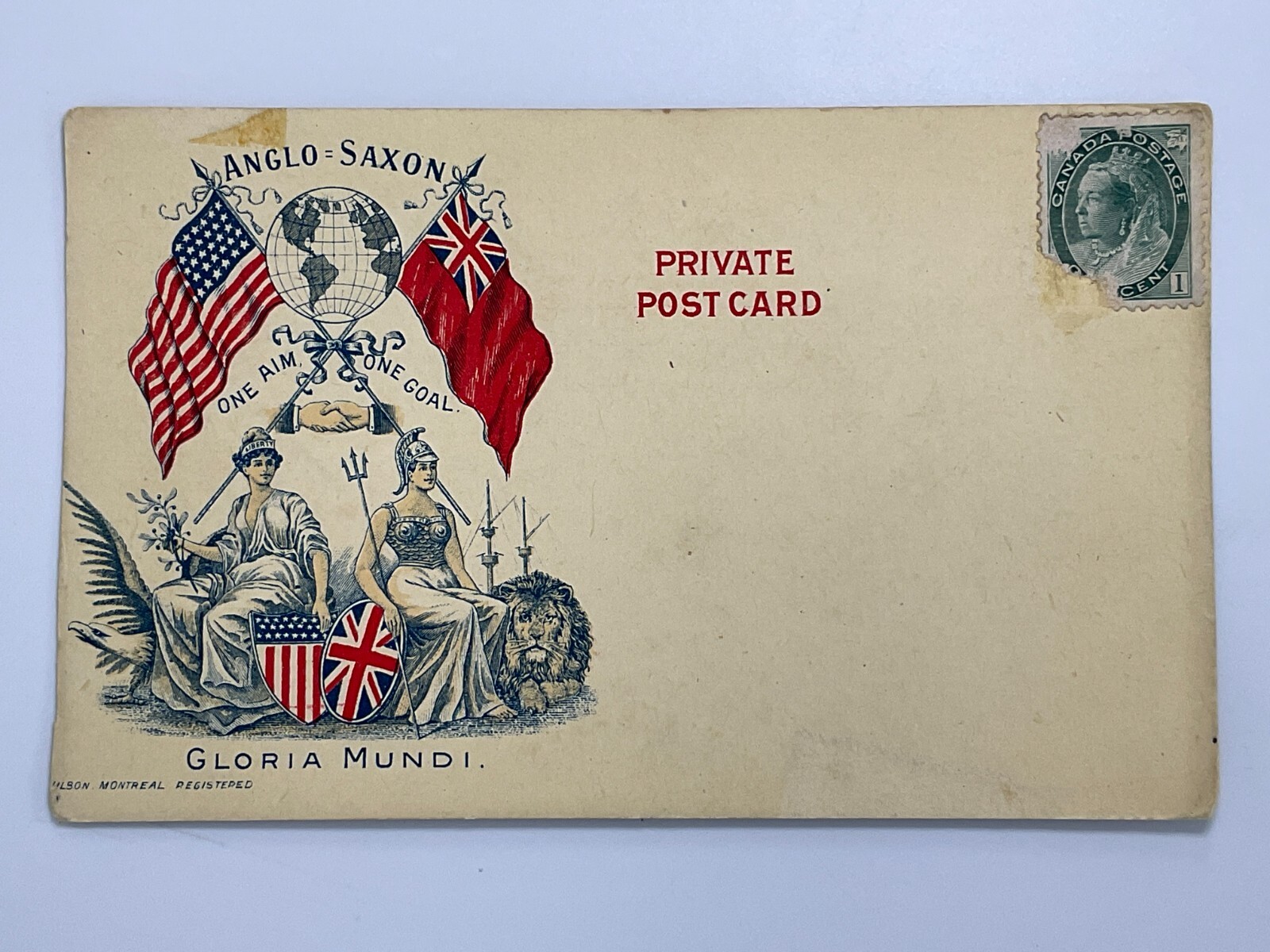 1898 British/USA Anglo-Saxon, Gloria Mundi (Blank- Back) Patriotic UNP Postcard