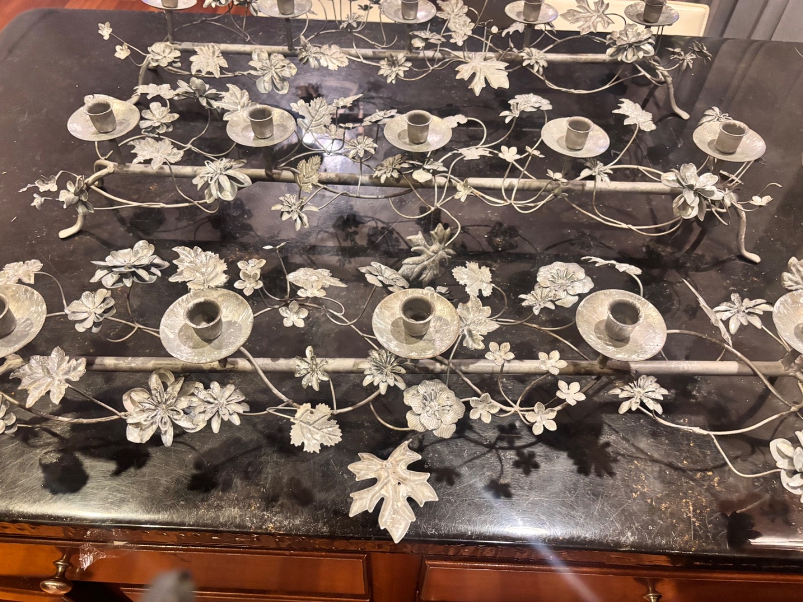 Vintage Italian Metal Tole 5 Candle Holder Leaves & Grapes Lot of 3 (15 Holders)