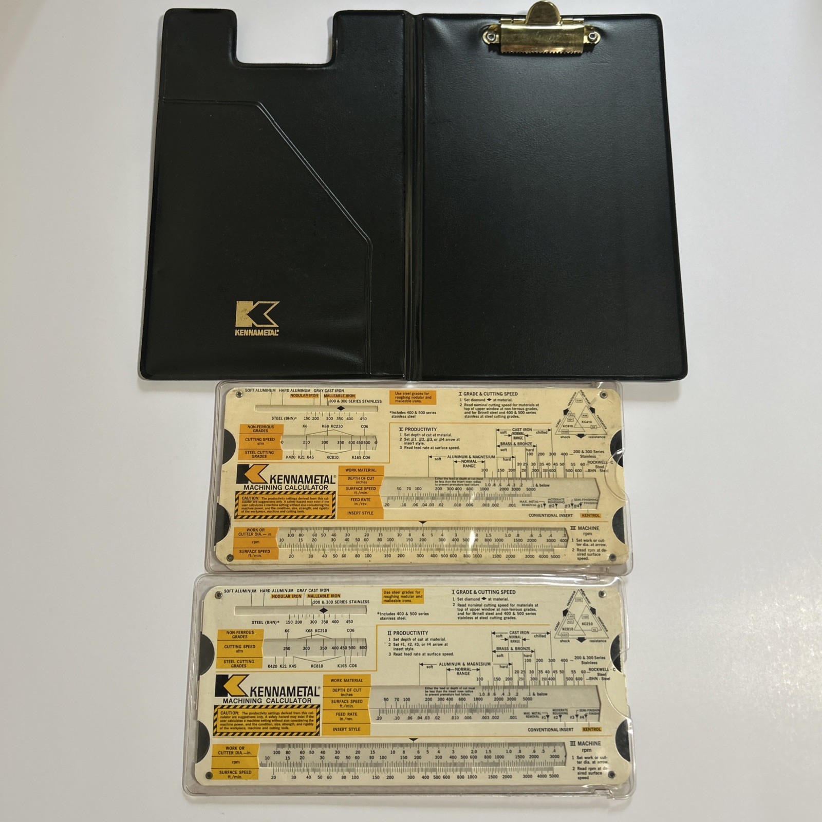 2 Kennametal 1977 Machining Calculators A76-167. Kennametal Clipboard Lot. VTG