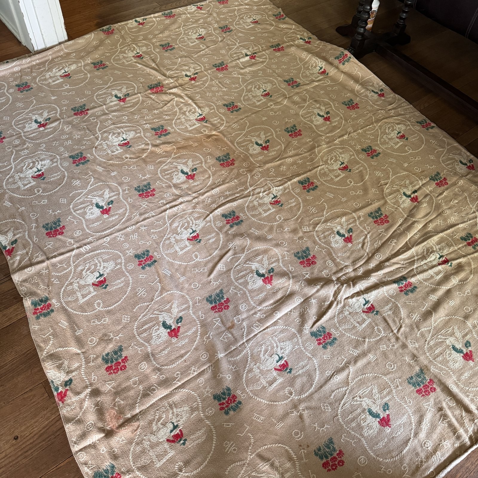 Vintage Western Cowboy Jacquard Camp Blanket Bedspread Full Size Rope Ranch
