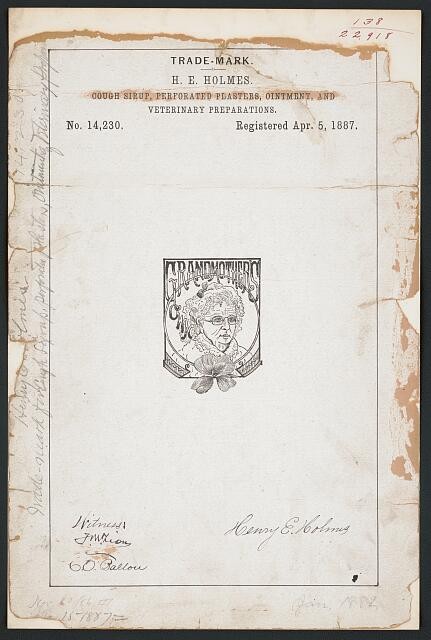 1887 H E Holmes Grandmothers Own Trademark Cough Syrup Veterinary Preparations
