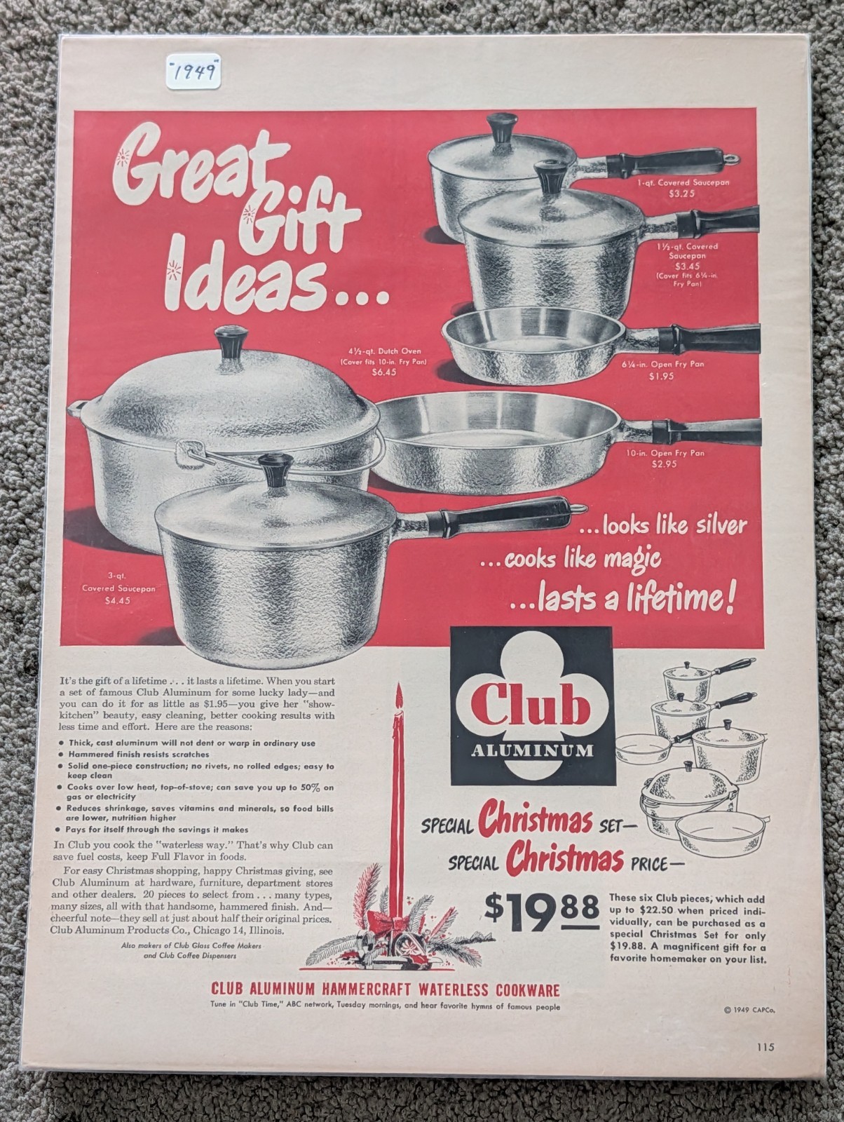 1949 VTG Original Magazine Ad Club Aluminum Pots Dishes Great Gift Ideas 1949 VTG Original Magazine Ad Club Aluminum Pots Dishes Great Gift Ideas