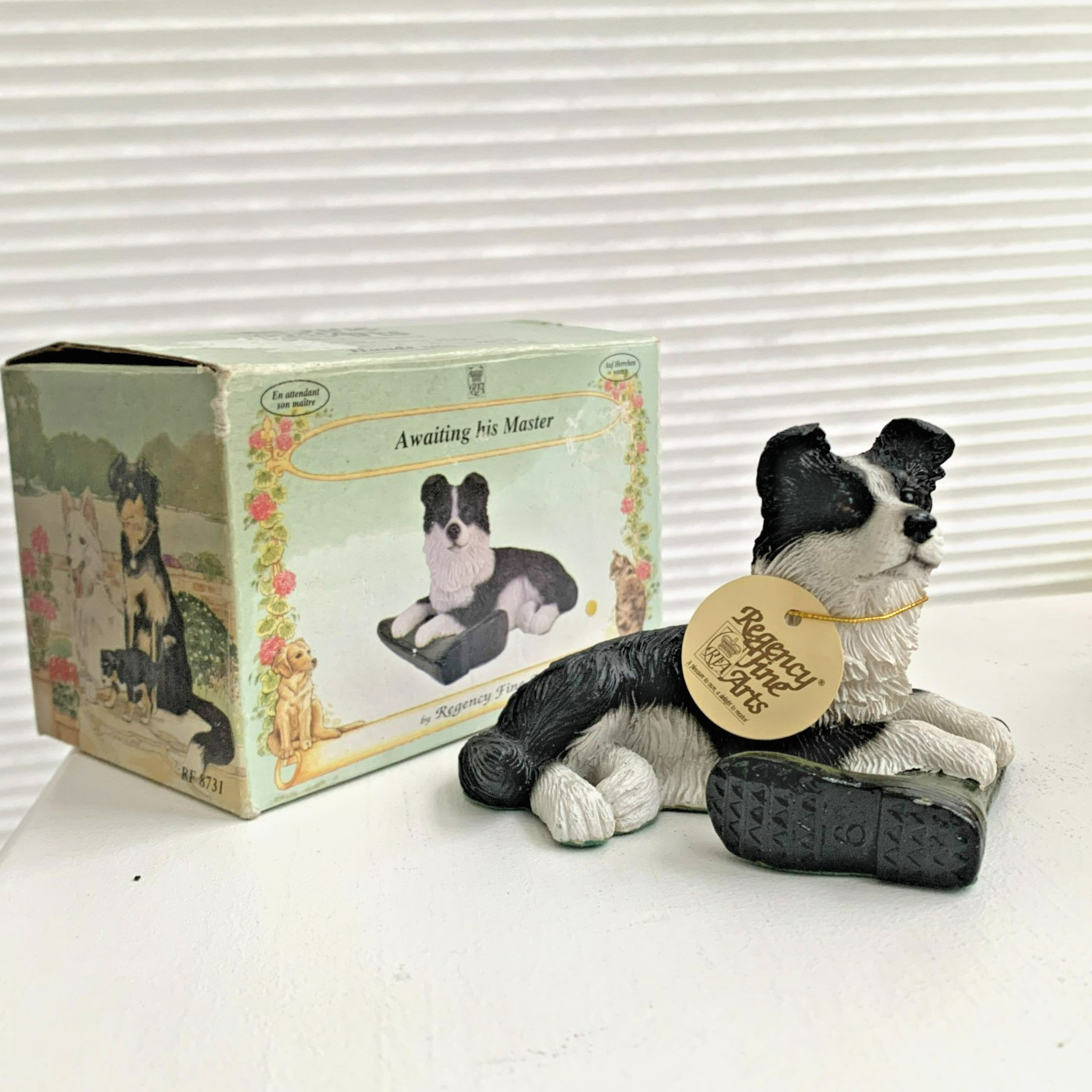 Vintage Regency Fine Arts Border Collie Dog Figurine Ornament, With Box & Label