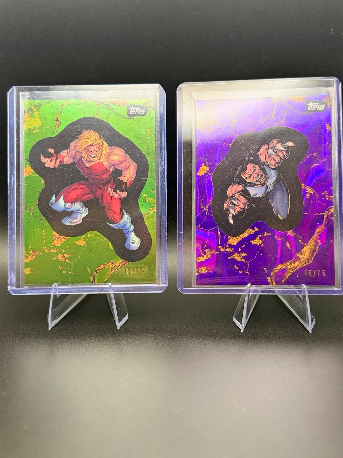 Topps 2025 Marvel Comic Book Heroes 2-Card Lot Sabretooth 6/99, Wolverine 15/75
