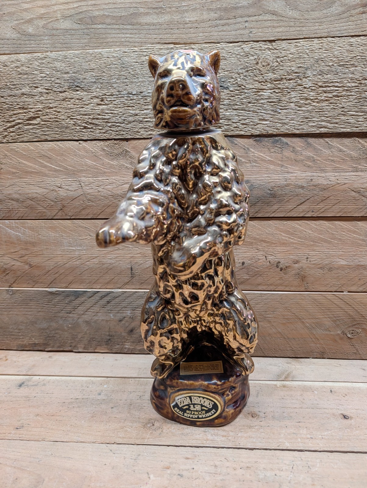 Vintage 1968 Ezra Brooks Whiskey Decanter Standing Brown Grizzly Bear - Empty