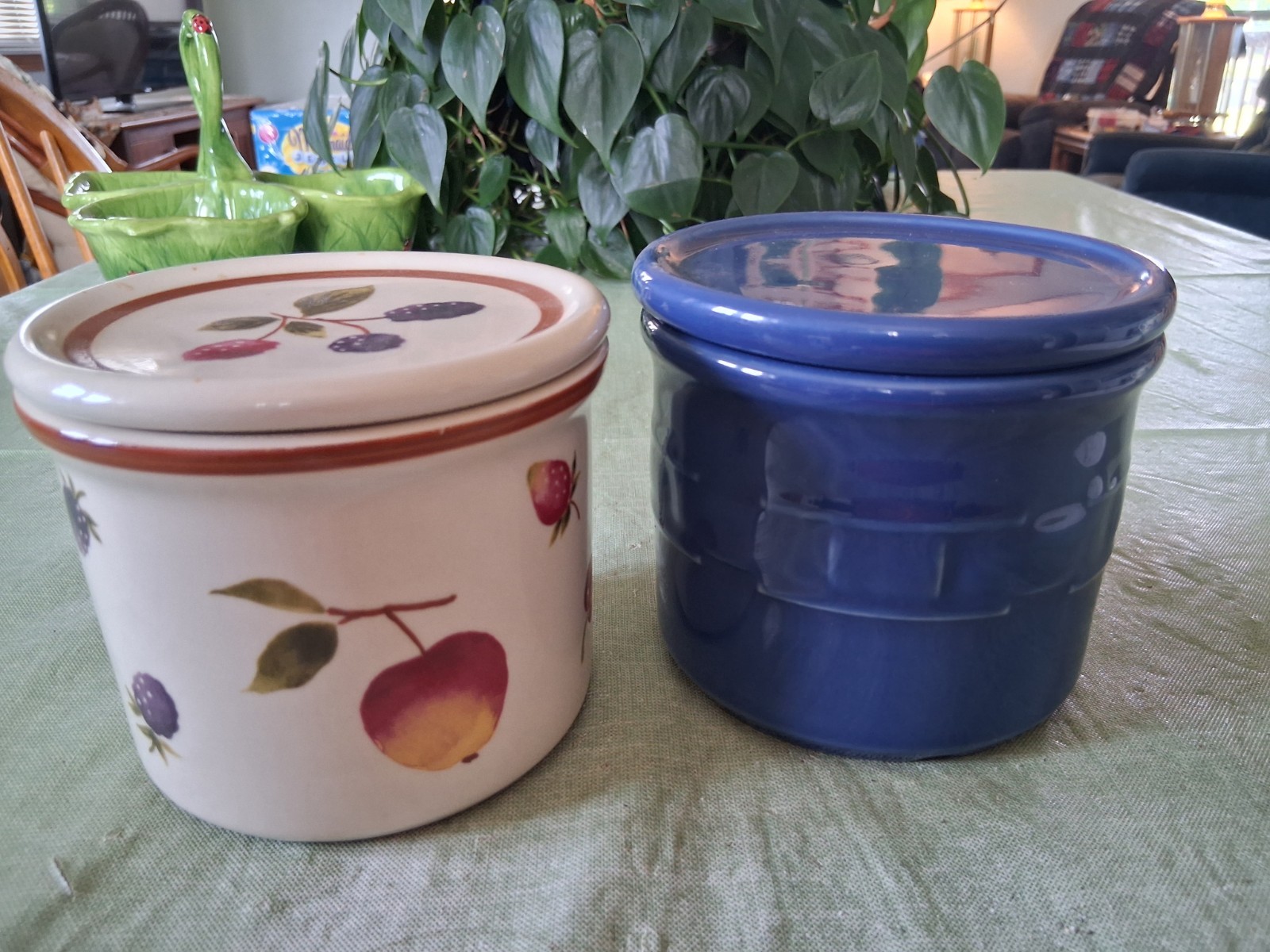 2 Longaberger 1 pt.jars w/Lids-Crock-Candle-Jam-Candy-etc.-USA--(S)