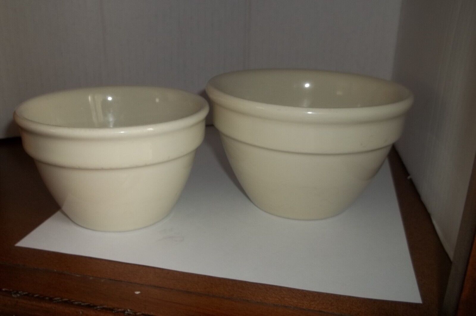 2 Hall Ceramic Mixing Bowls Light Cream - #1091 & #1092 - Made in USA - VINTAGE