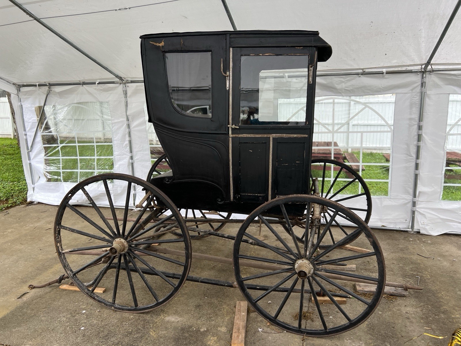 Horse Drawn Buggy -Antique Custom Glass Rockaway Carriage -Physician’s Phaeton 