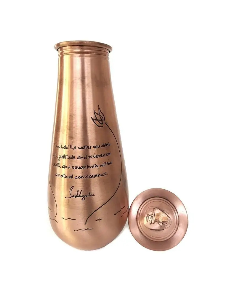 Isha Life Copper Water Bottle Engraved With Sadhguru Quote 700 ml Meditation