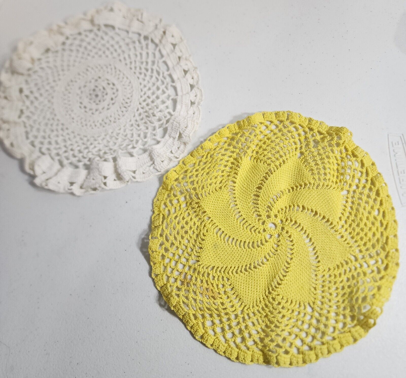 Vintage Yellow and White Hand Crocheted Doilies 9