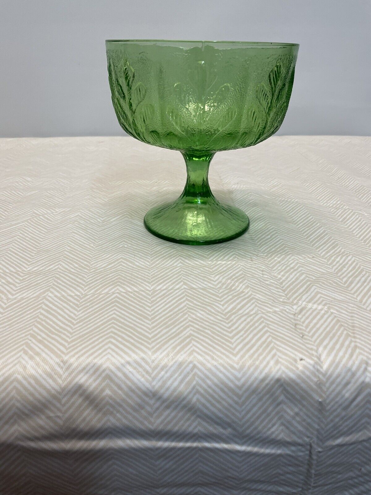 FTD Vintage 1978 Green Glass Pedestal Vase Leaf Design USA