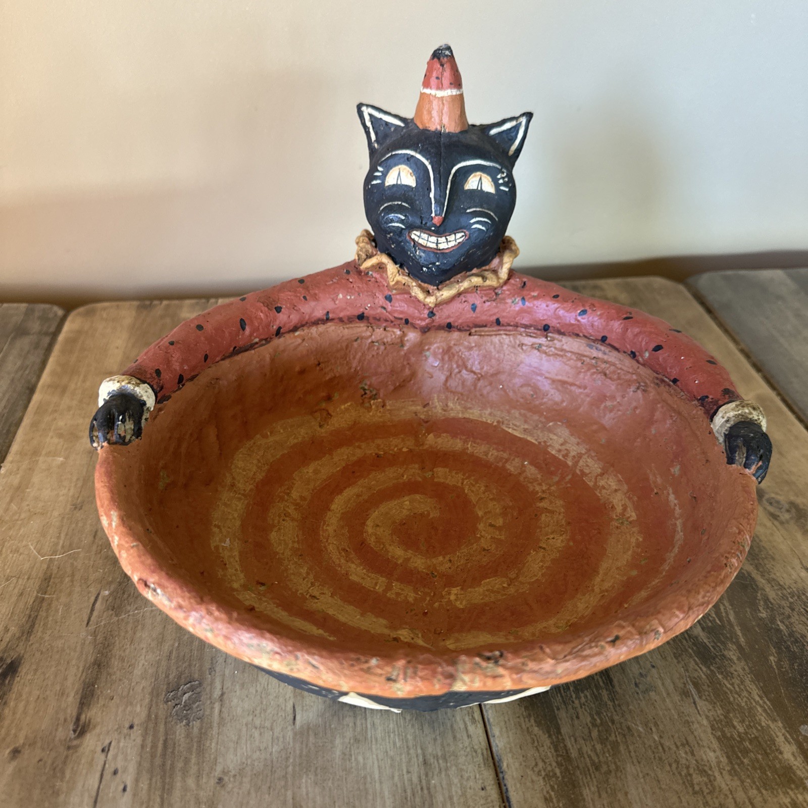 Johanna Parker Bethany Lowe Paper Maché Primitive Halloween Cat Candy Bowl