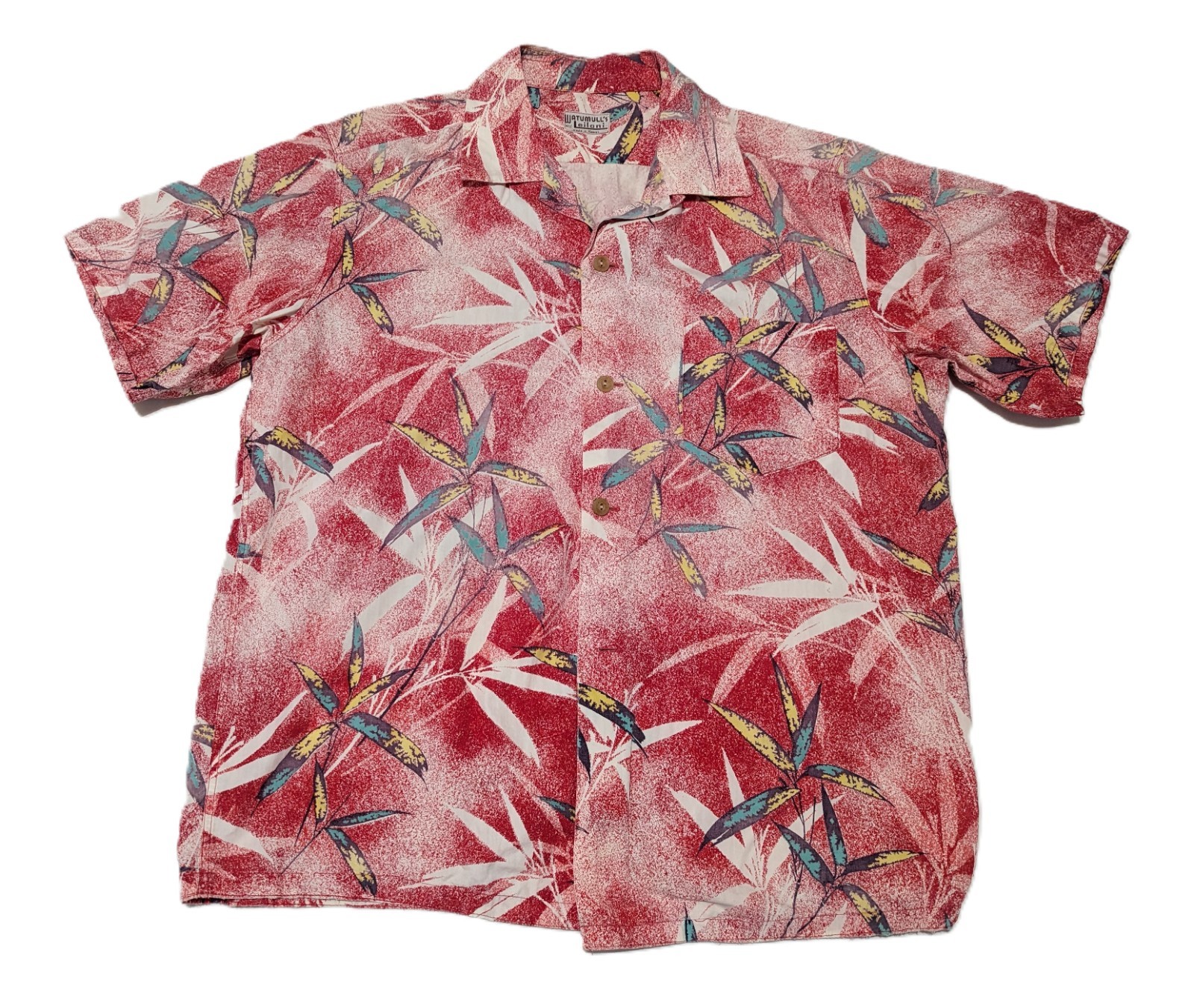 Vintage 1950s Watumulls Leilani Hawaiian Shirt Cotton Bamboo Red Aloha 50s sz L Vintage 1950s Watumulls Leilani Hawaiian Shirt Cotton Bamboo Red Aloha 50s sz L