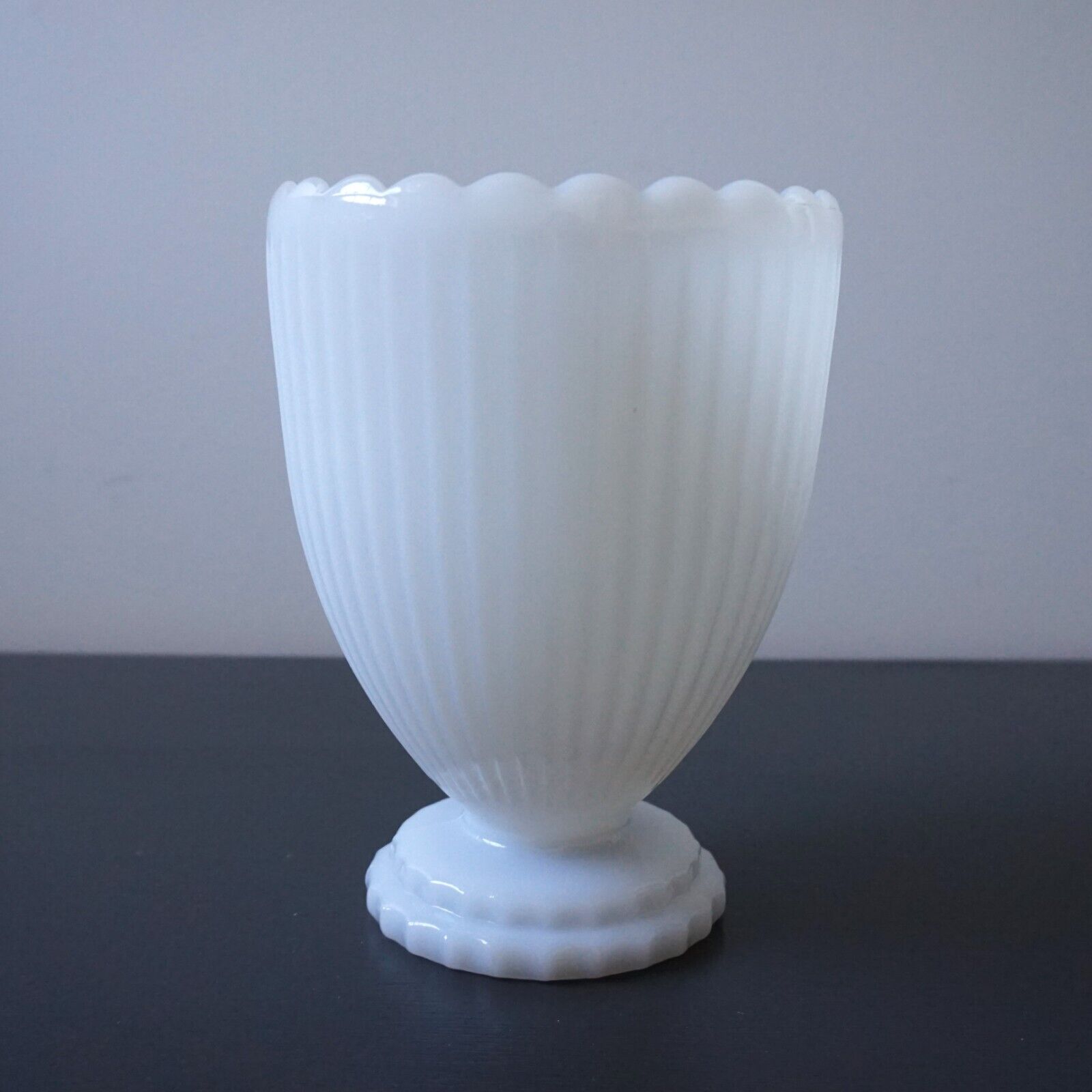 Vintage Napco White Milk Glass Footed Vase Scalloped Rim 7-1/2\