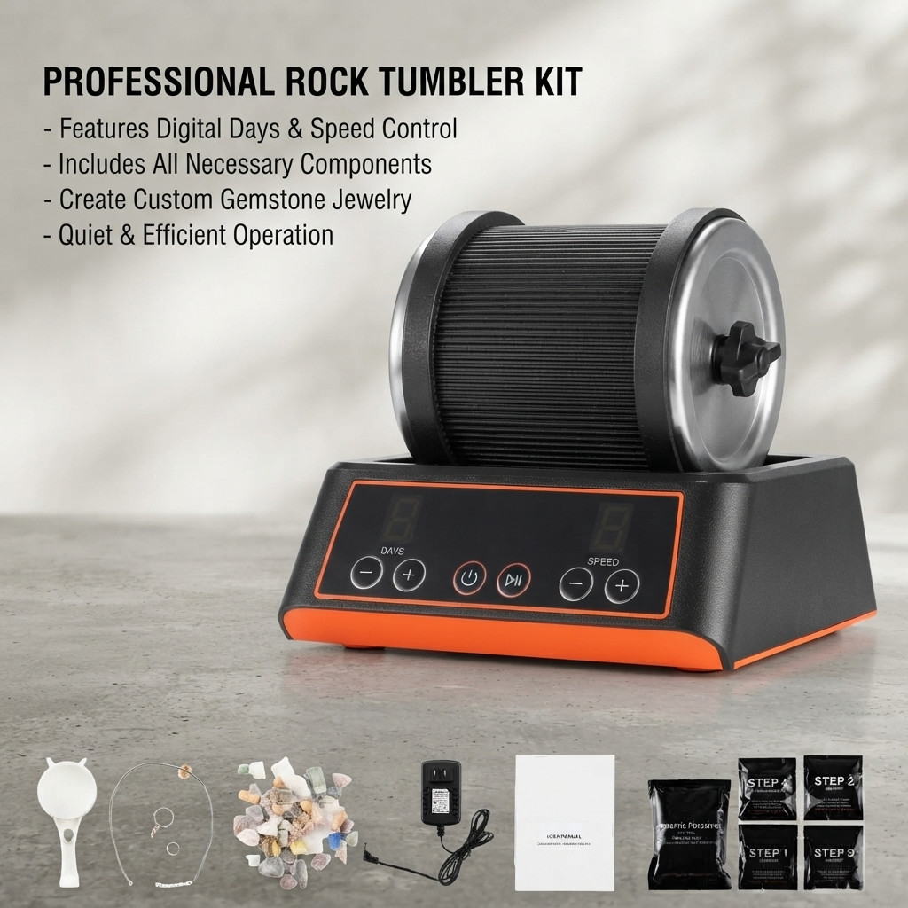 KFFKFF Rock Tumbler Kit 2 lbs Stone Polishing Set 4 Speeds KFFKFF Rock Tumbler Kit 2 lbs Stone Polishing Set 4 Speeds