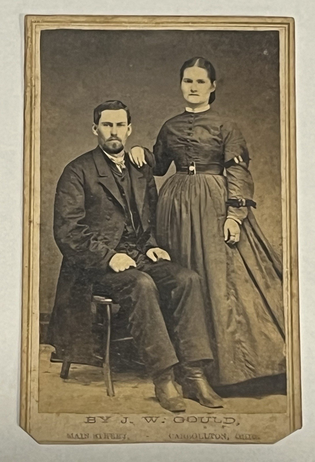 Antique Victorian Couple CDV Photo J.W. Gould Carrollton Ohio Civil War Era