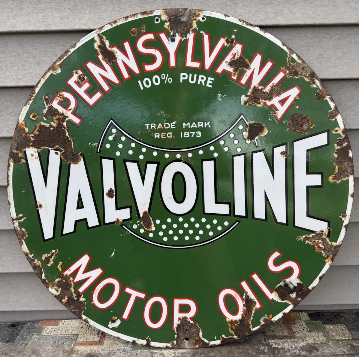 👀 ORIGINAL VALVOLINE OIL LOLLIPOP SIGN 30” D~S 1930s RARE  Antique BLACK HILLS