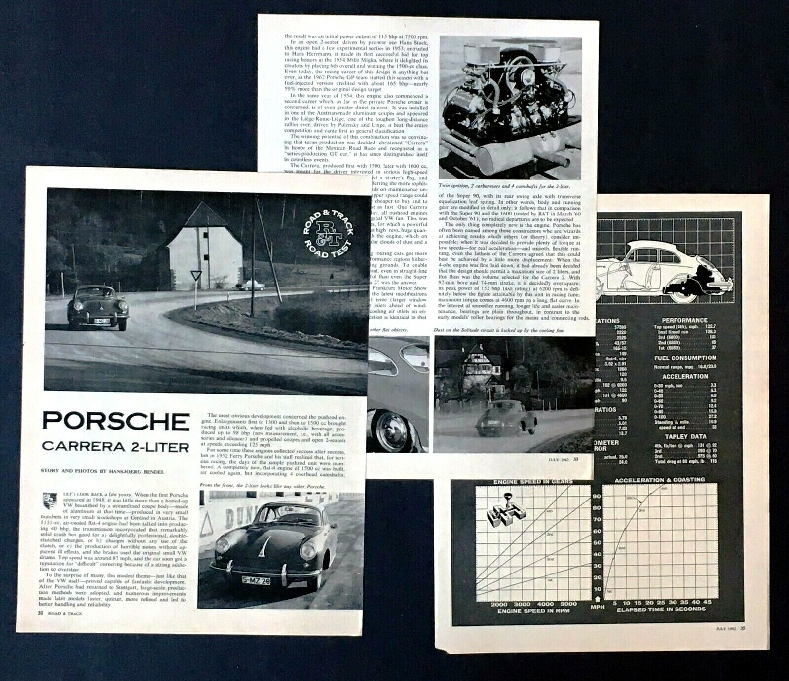 1962 Porsche Carrera Article Road & Track 2 Liter Car Specifications Photos