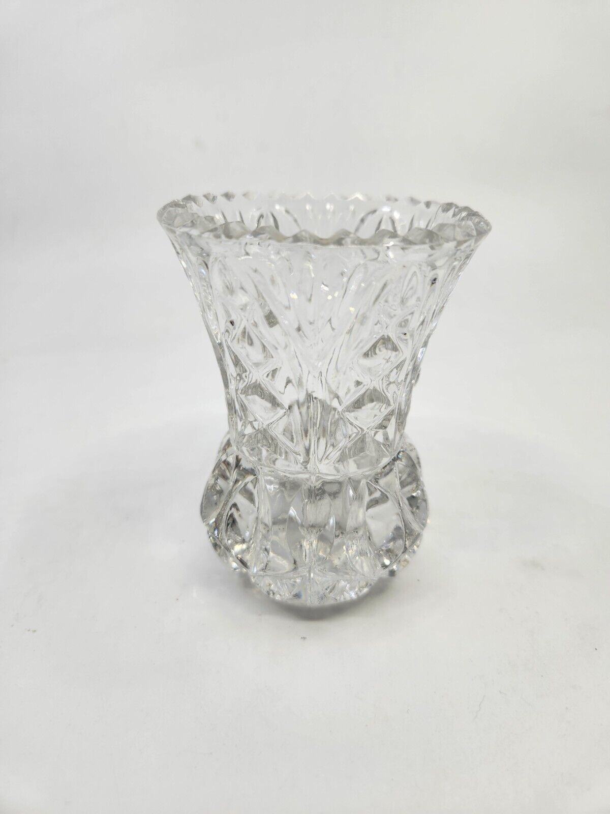 Heavy Pressed Glass Vase Diamond Cut 4\