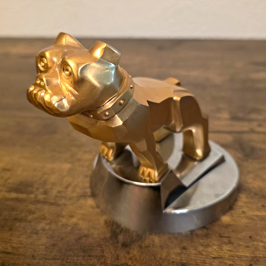 Vintage Mack Truck Gold Bulldog Hood Ornament Emblem Chrome Display Base