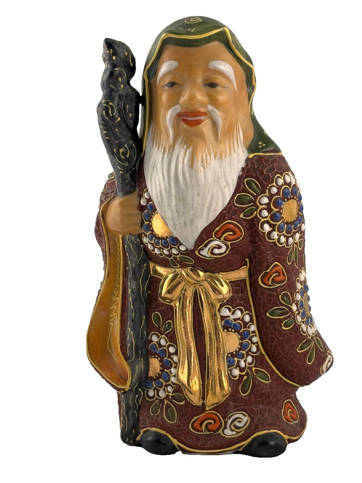 Vintage Japanese Satsuma Moriage Jurojin God of Longevity Figurine Made in Japan