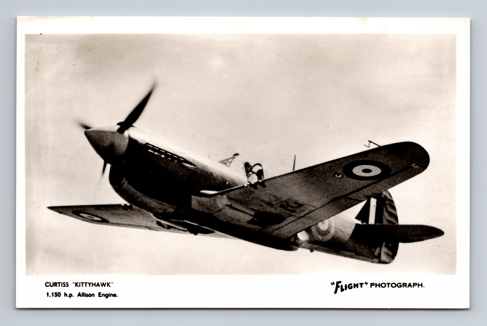 RPPC RAF Curtiss Kittyhawk P-40D Fighter Aircraft FLIGHT Photograph Postcard