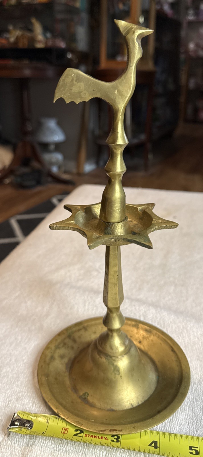 Bronze Diwali Puja Hindu Oil Lamp Diya Kukula Pahana, 10.5” Inches tall