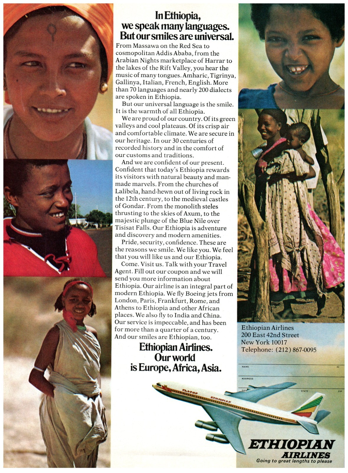 1975 PRINT AD, Ethiopian Airlines In Ethiopia We Speak Many Languages Our Smiles
