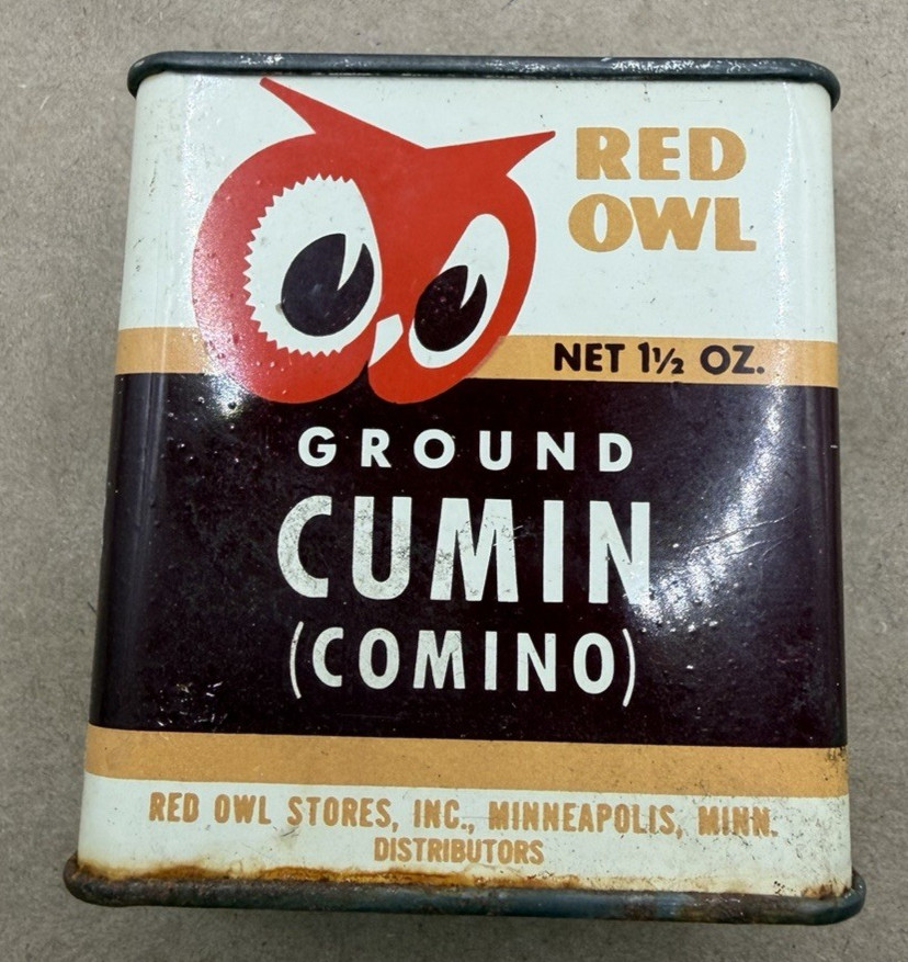 Rare 1948 Vintage Empty Red Owl Ground Cumin Metal Spice Tin Minneapolis 1.5oz