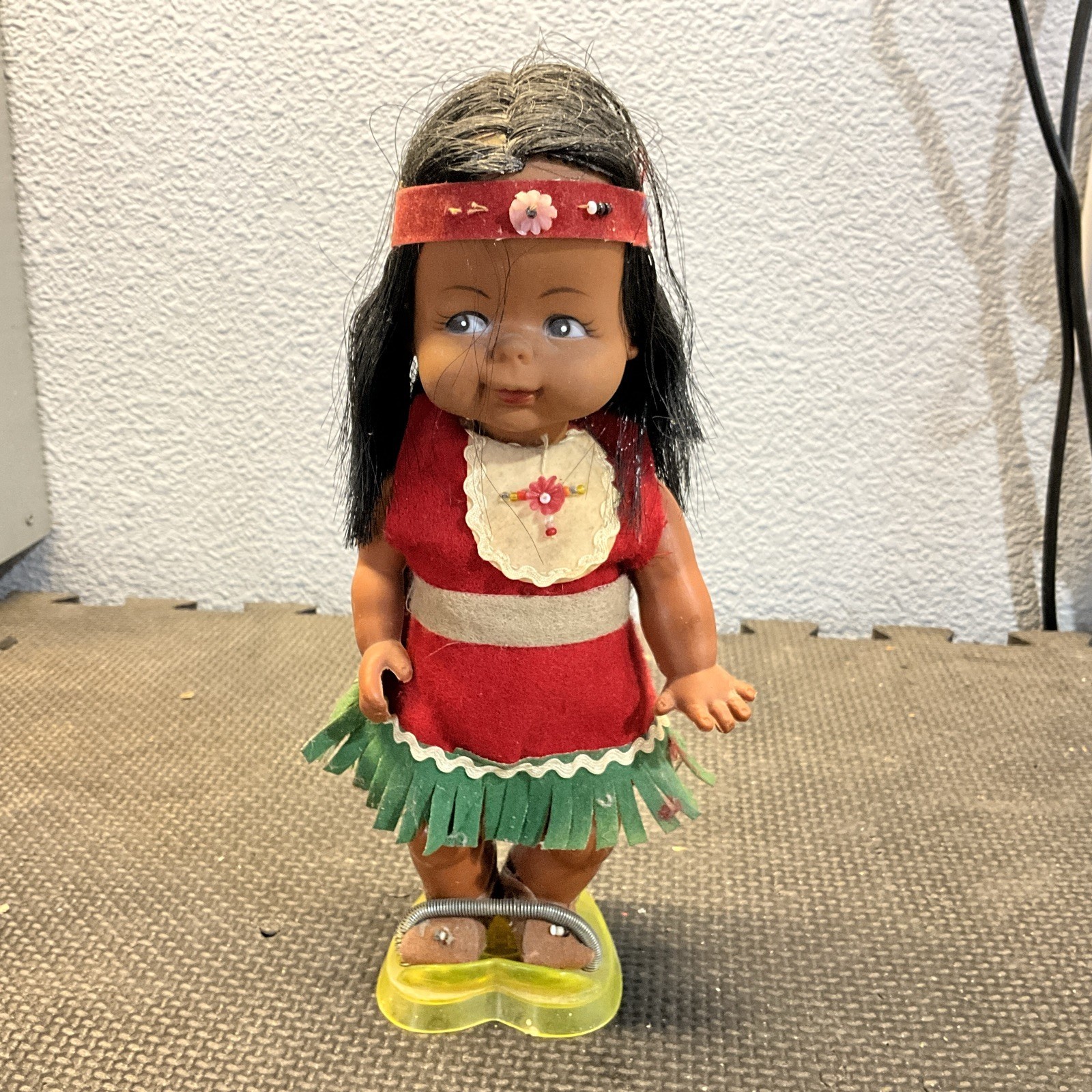 Vtg 1950s CUTE Native American Indian Girl Baby Doll Red Outfit Soft Plastic Mix