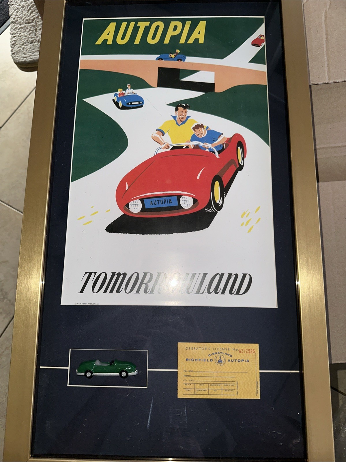 Vintage Tomorrowland Ride Poster, Car, License Disneyland Autopia Extremely Rare Vintage Tomorrowland Ride Poster, Car, License Disneyland Autopia Extremely Rare