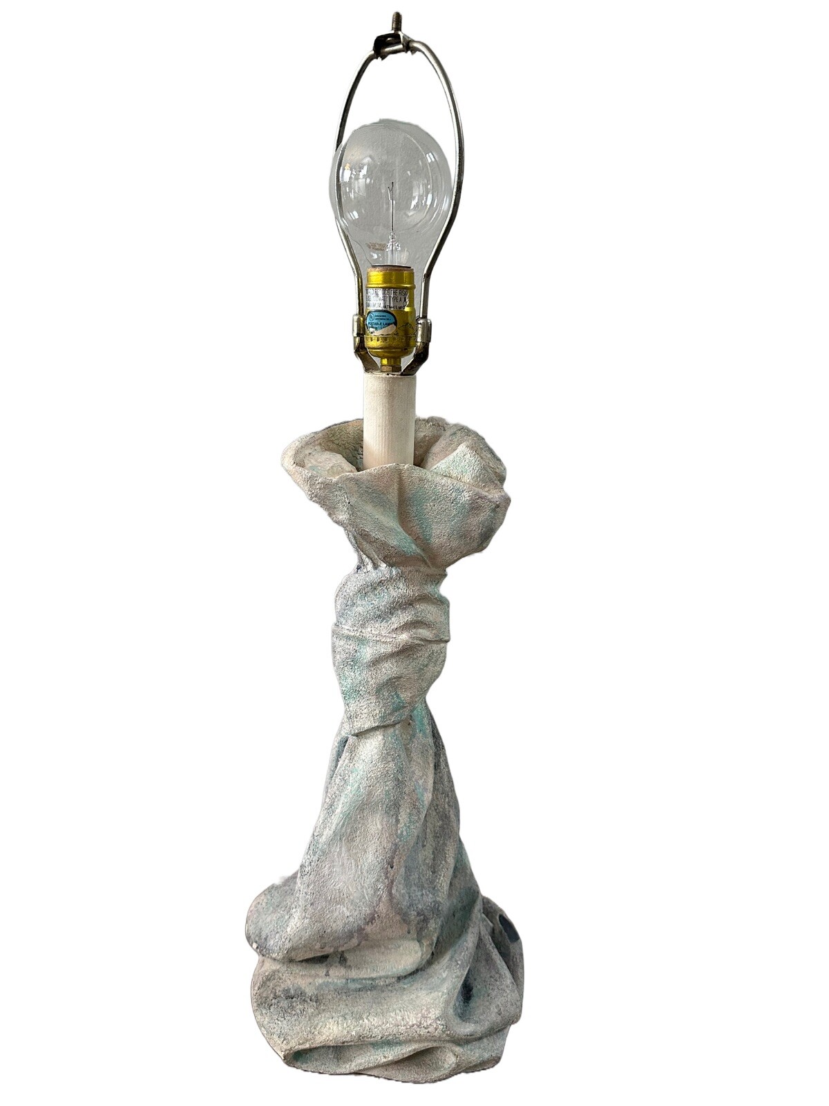 Blue Purple John Dickinson Style Plaster Knot Drape Table Lamp MCM Vintage Large