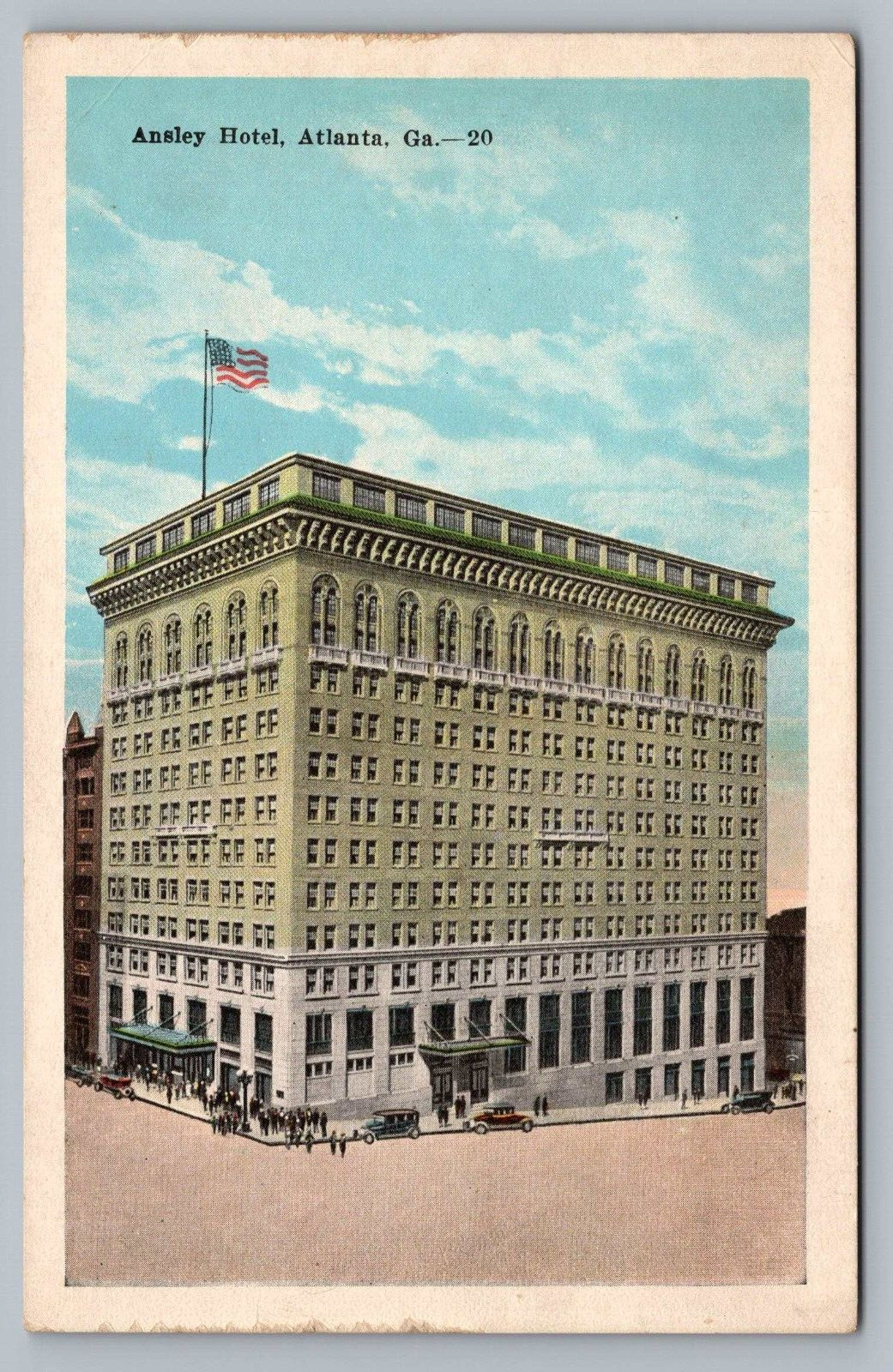 Atlanta GA Ansley Hotel Antique Cars People Street Old Georgia Postcard Vtg G4