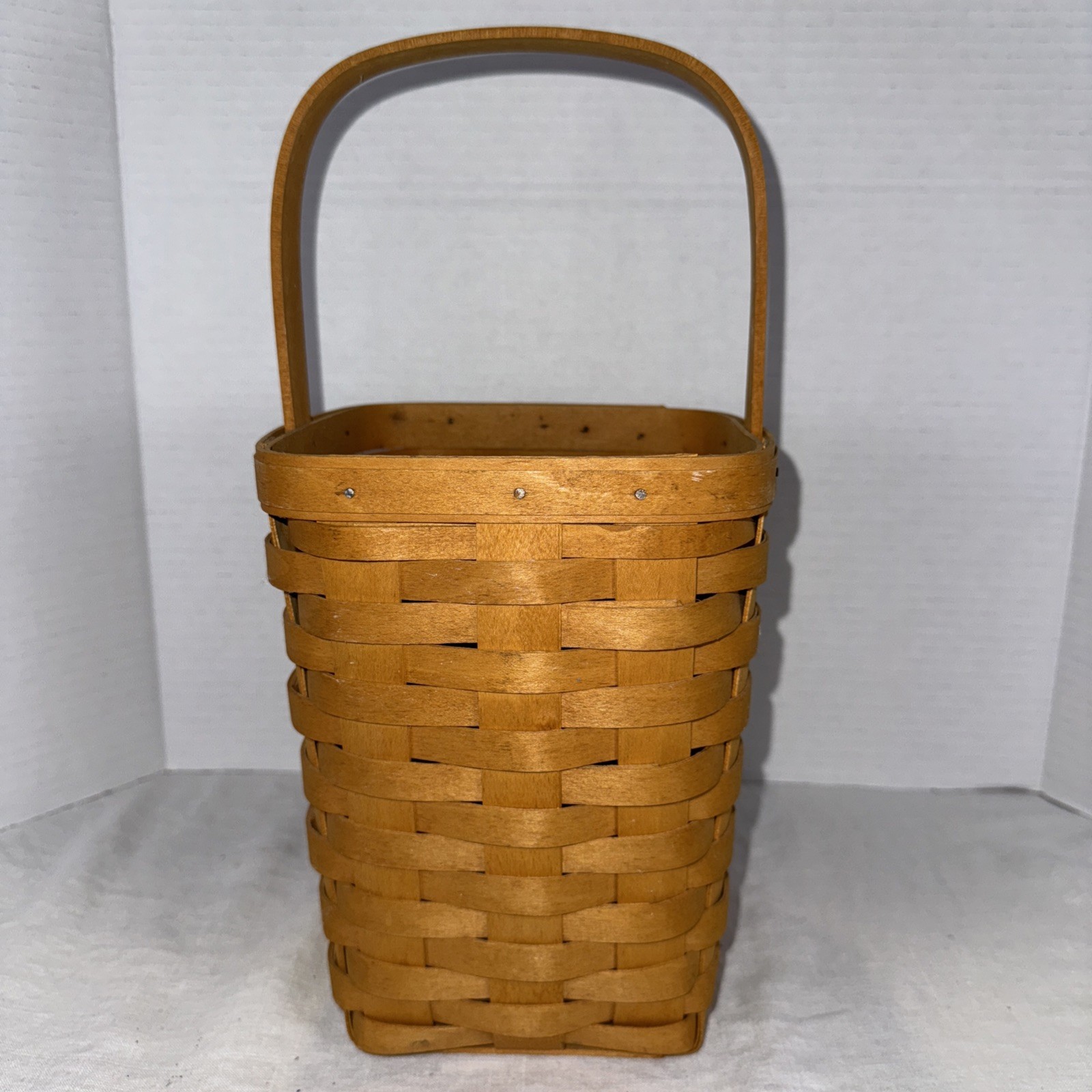 VTG Longaberger Hand Woven Basket Brown Wooden 1999  Storage 13” X 6” X 6”