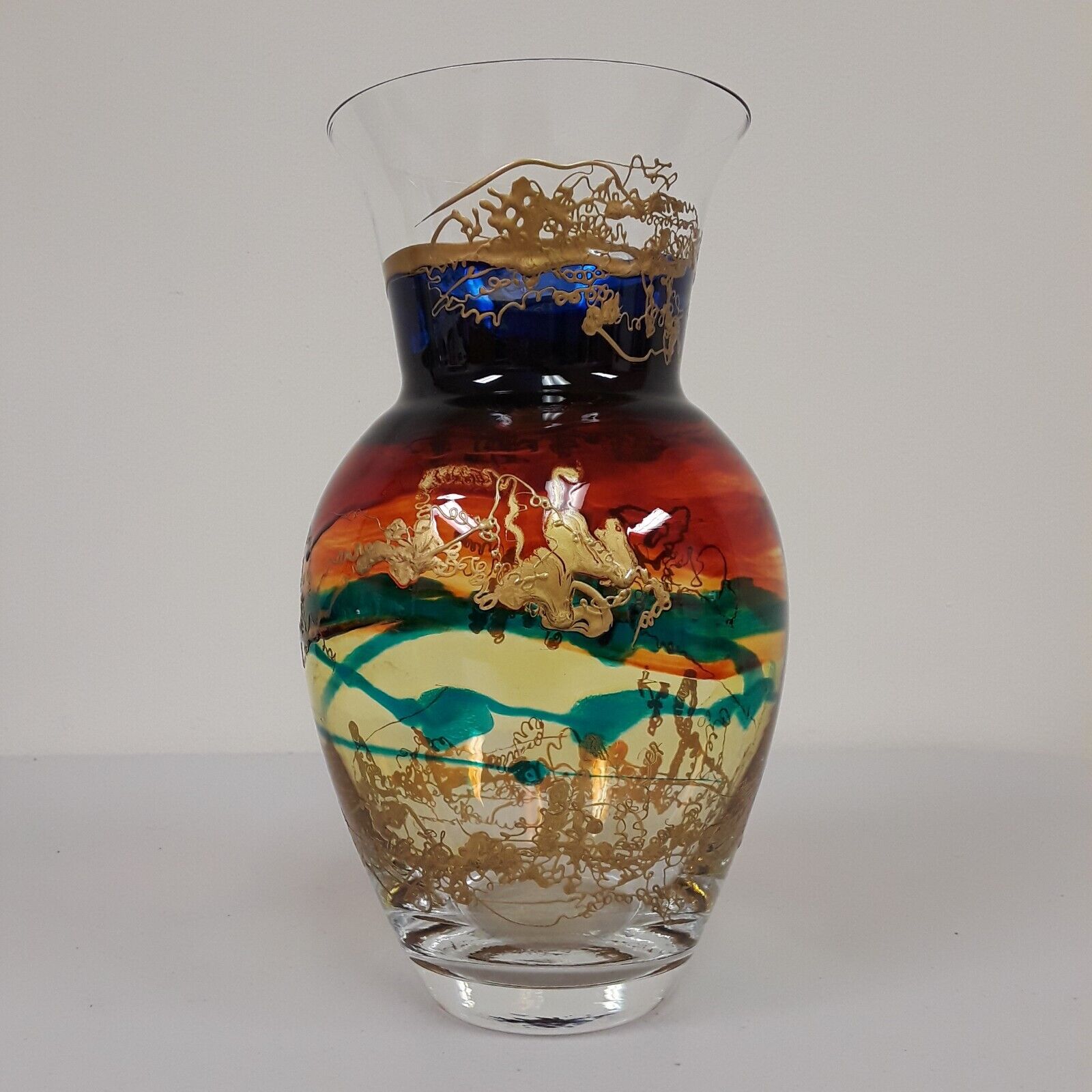 Exotic Studio Art Glass Vase Micro Drizzled Gold Accents