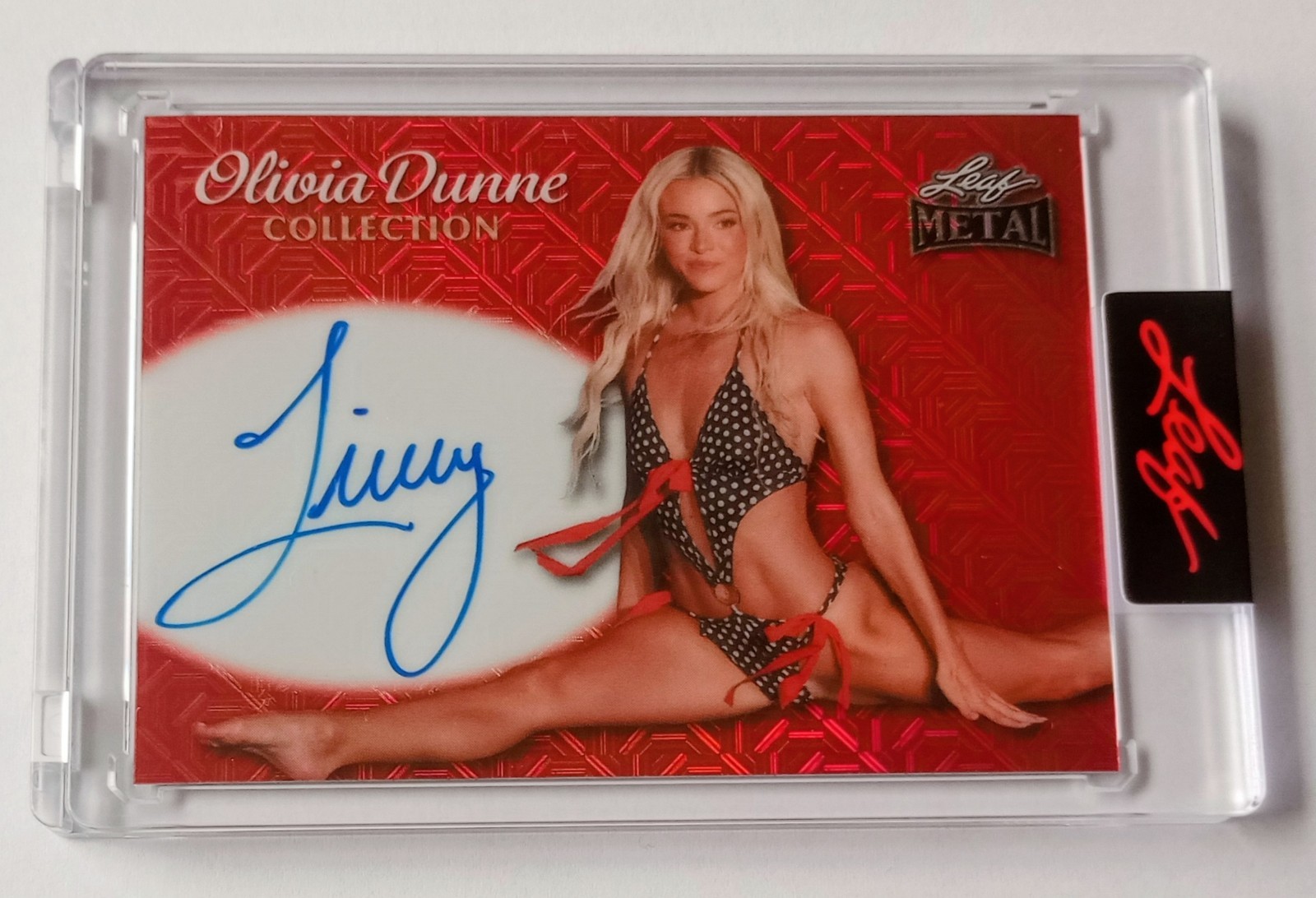Olivia Livvy Dunne 2025 Leaf Metal Authentics Red Mojo On-Card Auto 2/4 Swimsuit
