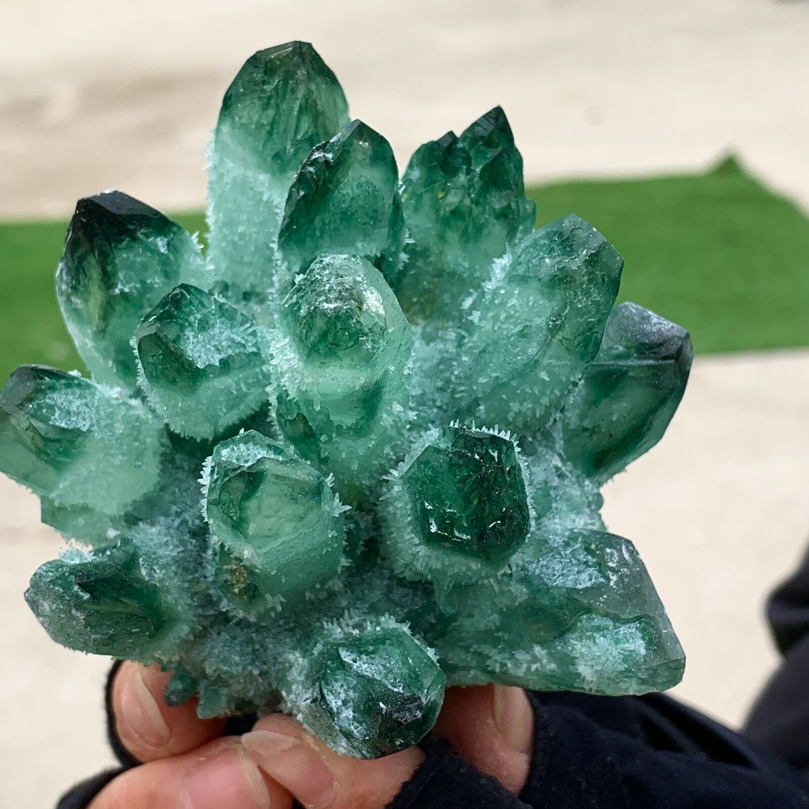 359G New Find green PhantomQuartz Crystal Cluster MineralSpecimen