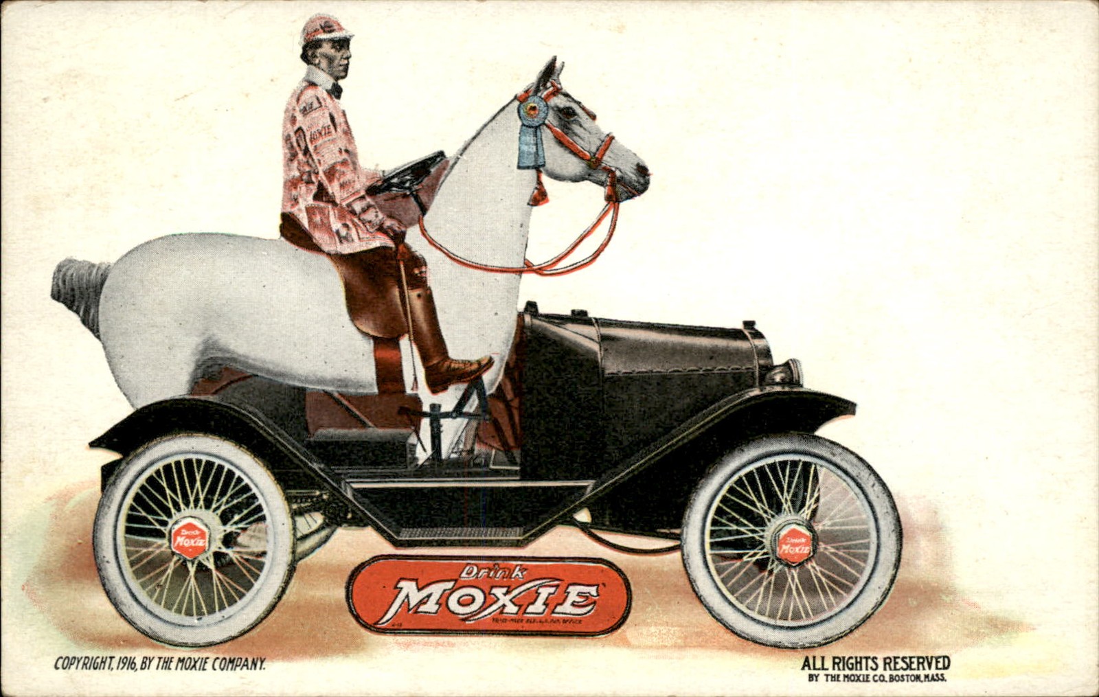 Moxie Soda Beverage Automobile Car & Horse c1916 Vintage Postcard bhn Moxie Soda Beverage Automobile Car & Horse c1916 Vintage Postcard bhn