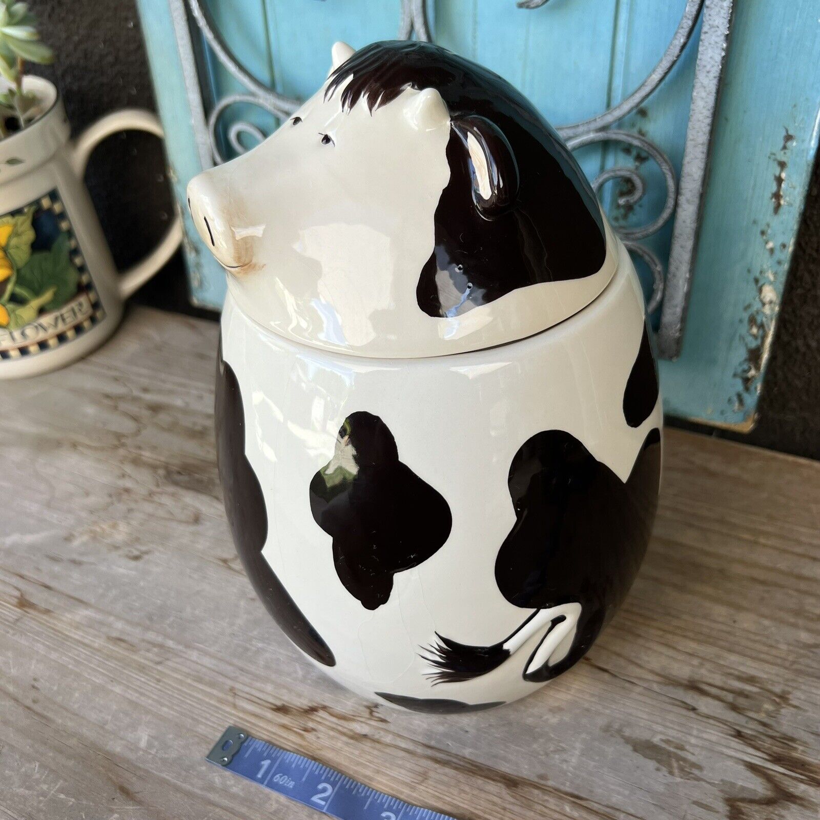 Vintage Cow Clay Art Free Range Ceramic Cookie Jar Rare