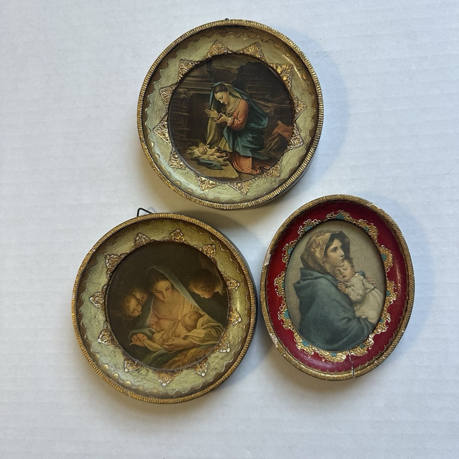 Set of 3 VTG GB Florence Italy Mini Round Wall Plaque Madonna & Child Florentine