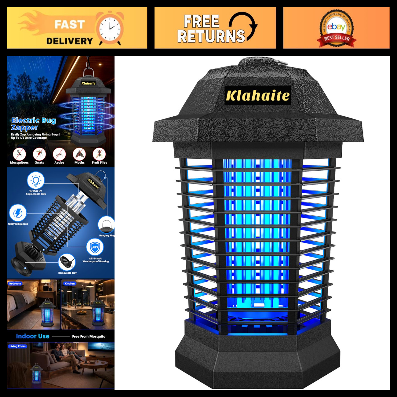 Bug Zapper Outdoor, Electric Mosquito Zapper, Fly Zapper Indoor Fly Traps, Mosqu