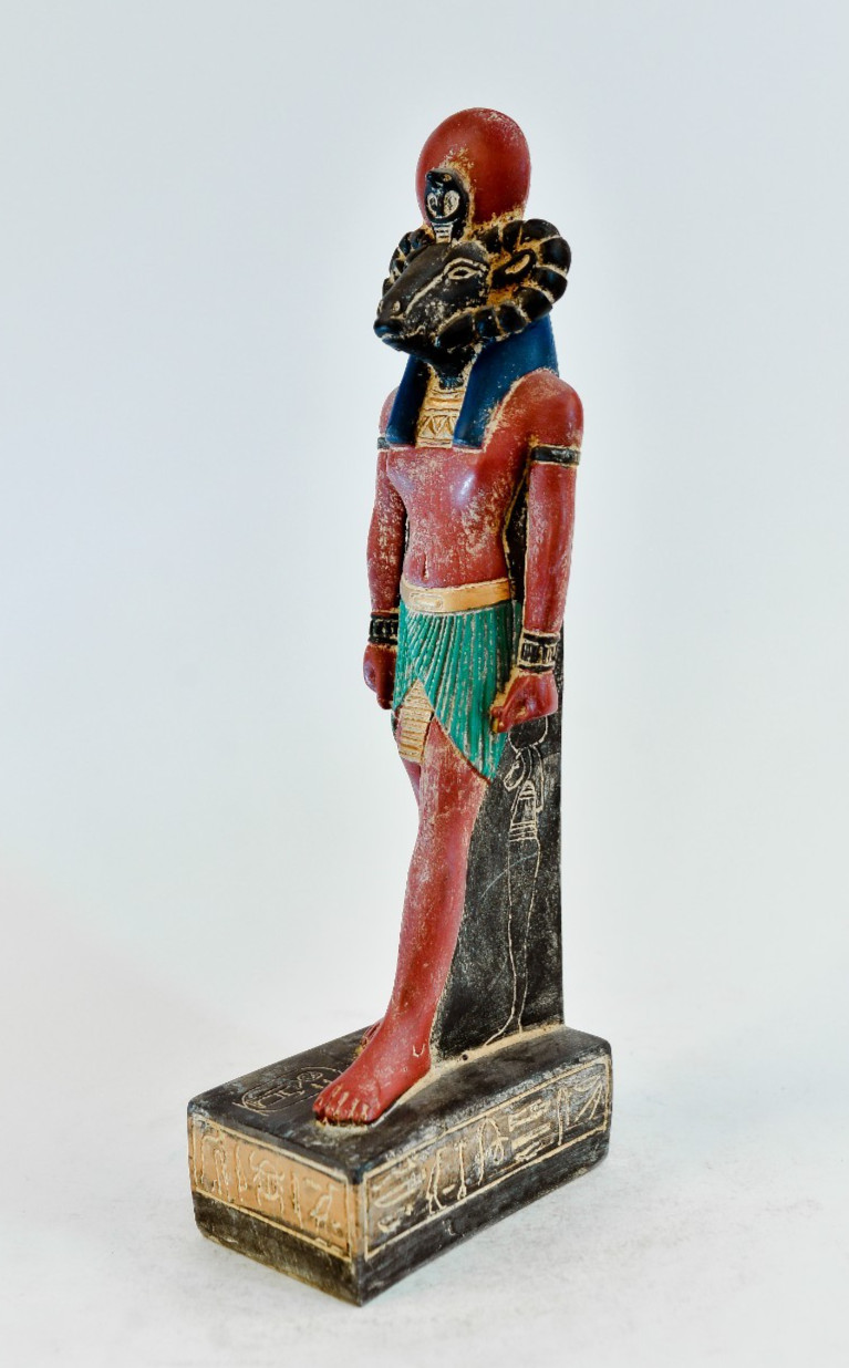Amazing Colorful Statue of Ancient Egyptian God Khnum Stone Made in Egypt