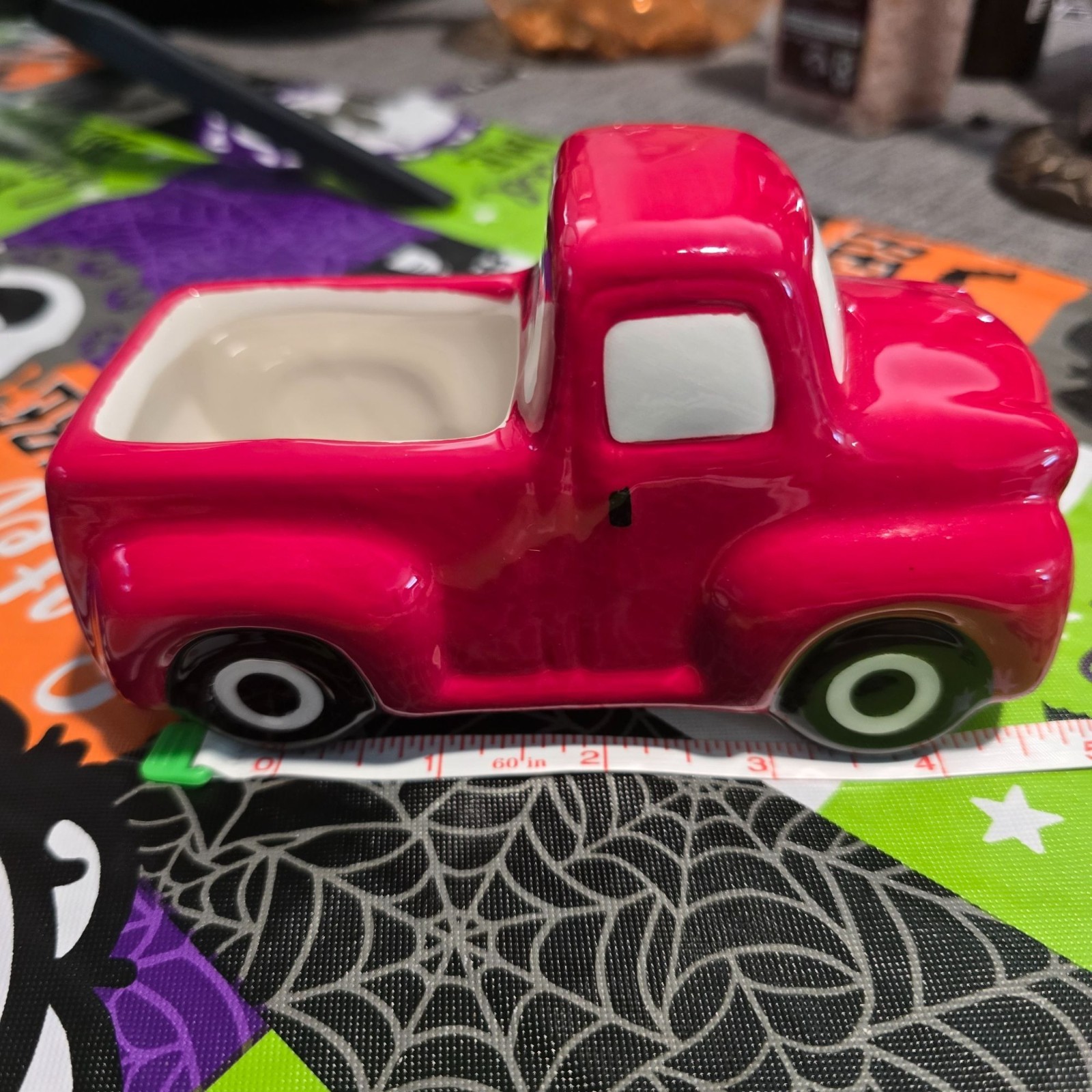Ceramic Red Vintage Truck Planter Or Candy Holder - Retro Farmhouse Style