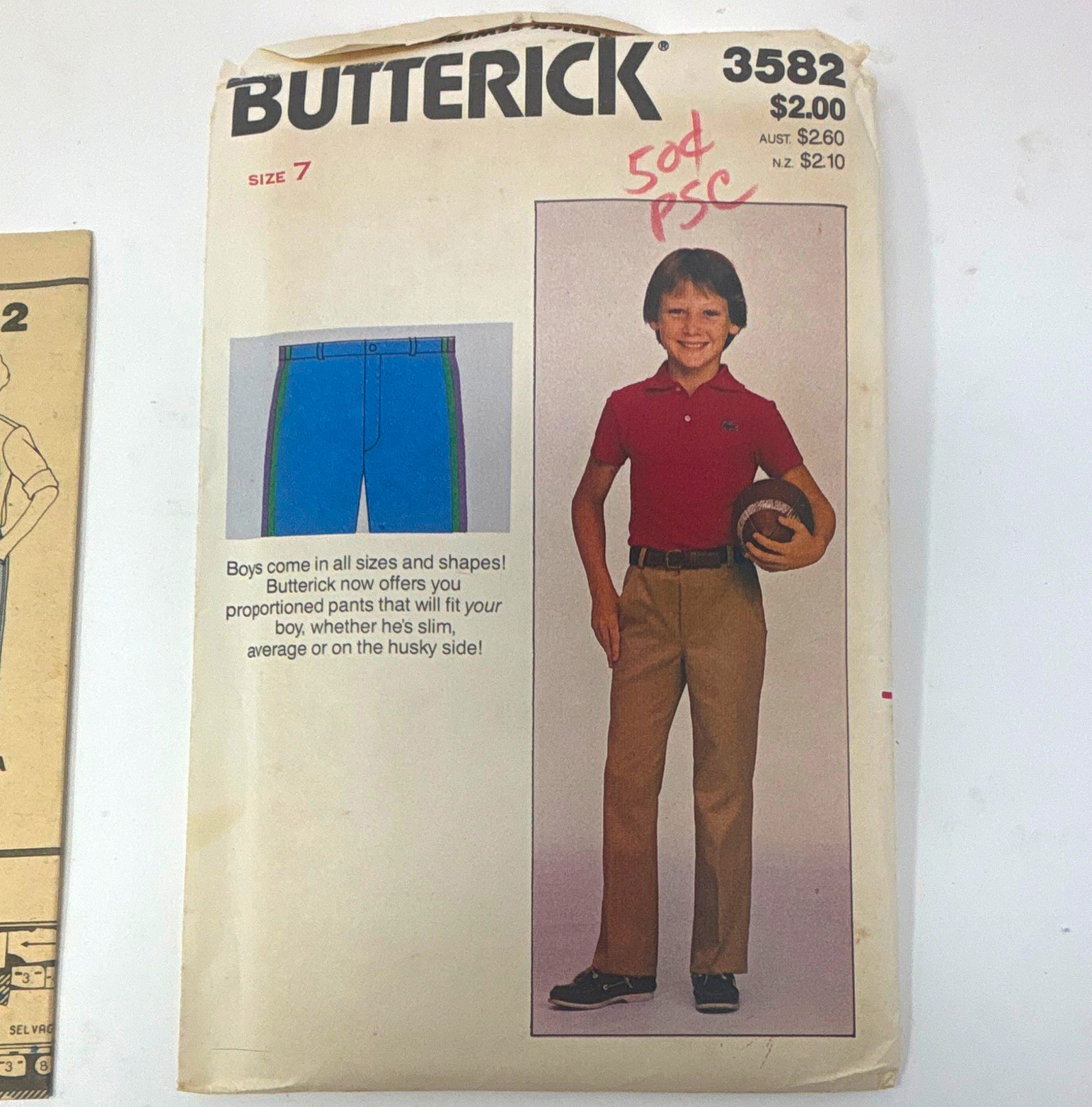Butterick 3582 Vintage Original Boys/Child Proportioned Jeans Pants Pattern 7 FF