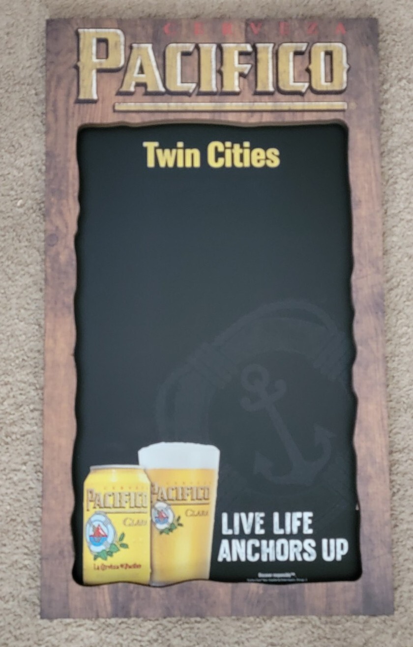 PACIFICO BEER Brown Wood Framed Hanging Menu Chalkboard Twin Cities 18x32 