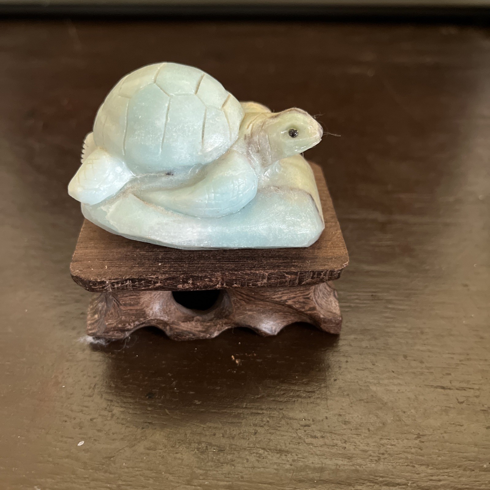 130g Amazonite Gemstone Sea Turtle Carving Super Pretty With Black Streak 