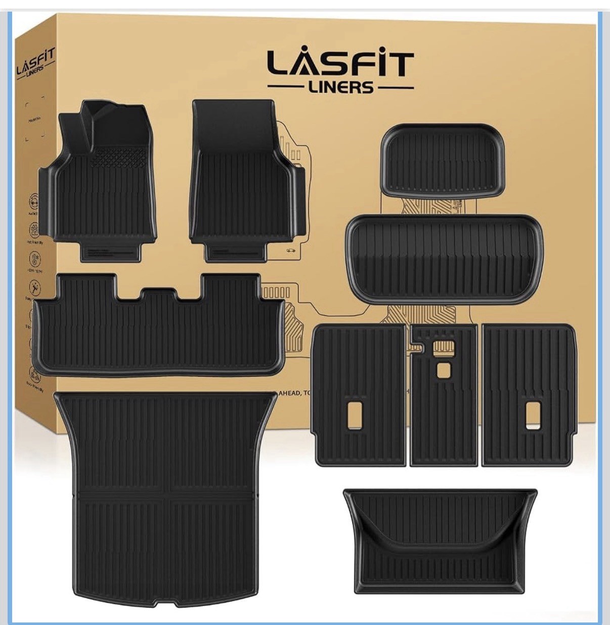 LASFIT 10PCS Floor Mats for Tesla Model Y Juniper 2026 2025, TPE Custom Fit All