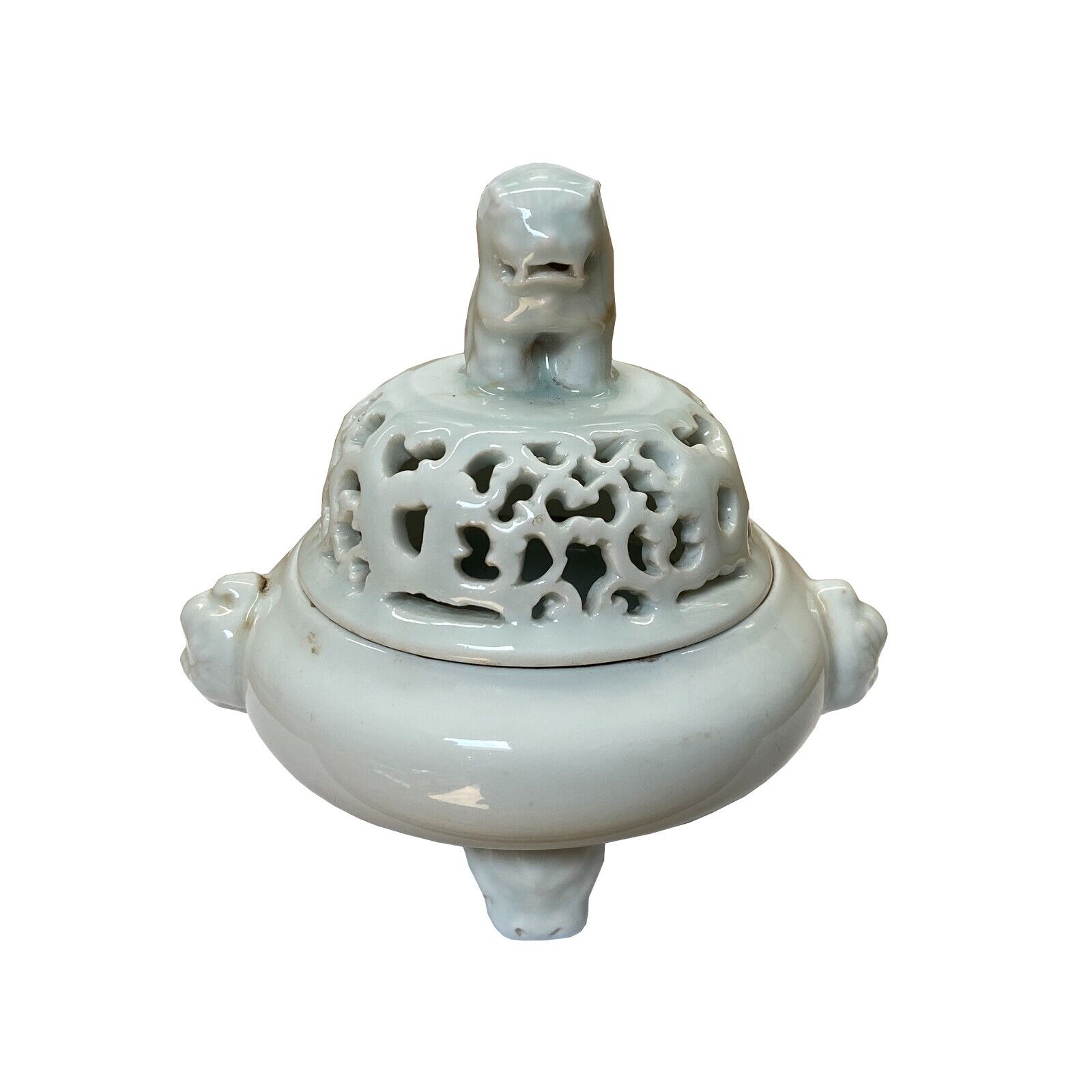 Chinese Ru Ware Light Celadon Porcelain Ding Incense Burner Display ws2304